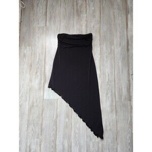 Urban Outfitters Asymmetrical Lettuce Trim Tube Top Dress Black Stretch Sz L